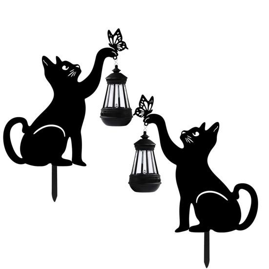 

Солнечный фонарь для кошек, милый силуэт кошки со светодиодным теплым светом, водонепроницаемая антикоррозийная лампа для наружного декора с заземляющим колышком для сада, двора, газона 2pcs