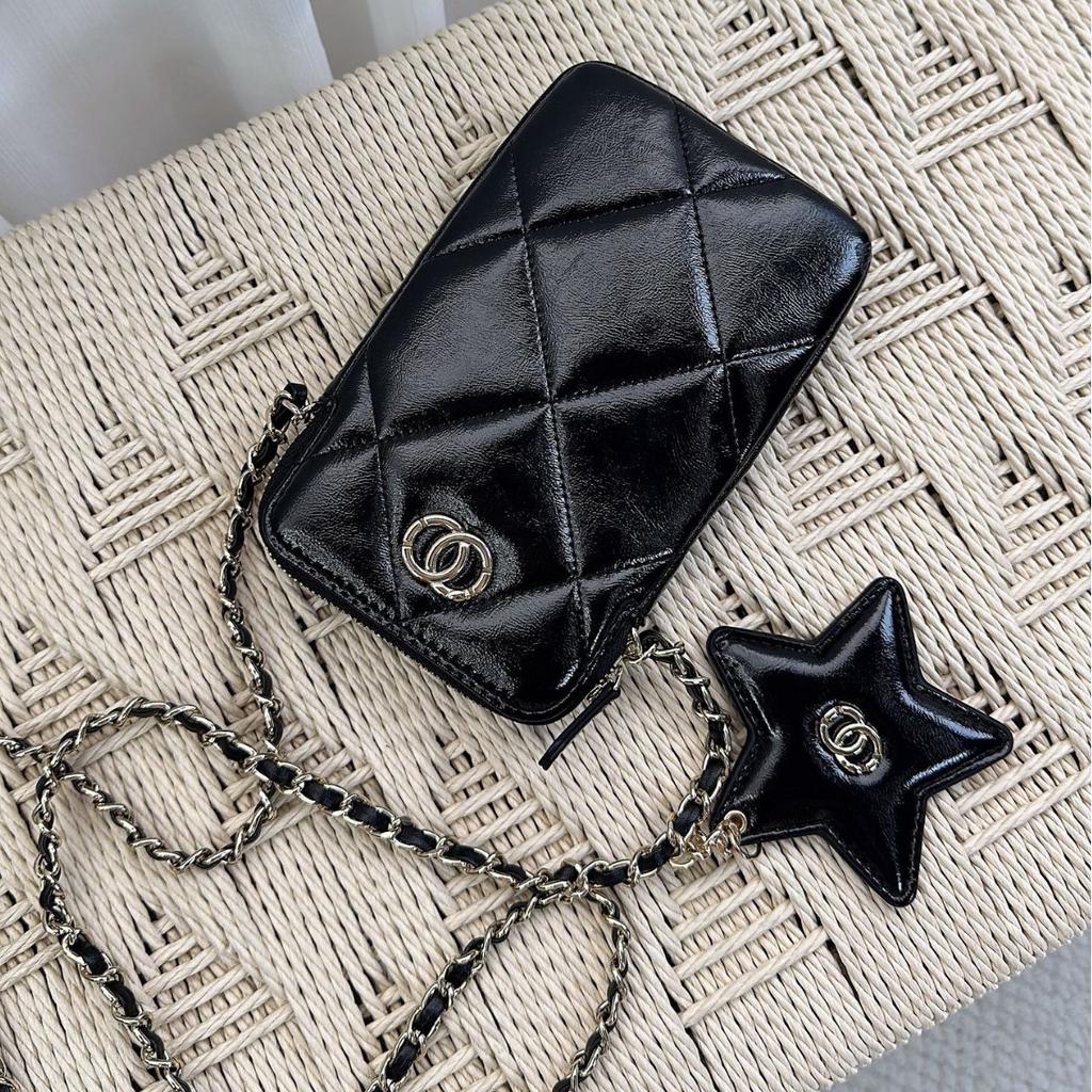 25N Stern Diamant Gitter Kette Handy umwickelt Öl Wachs Oberste Schicht Rindsleder Reißverschluss Einzelne Schulter Crossbody Vertikale Tasche