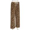 Women's Drawstring Tie Loose Personalised Leopard Print Plush Casual Elastic Low Waist Skinny Niche Straight Leg Pants