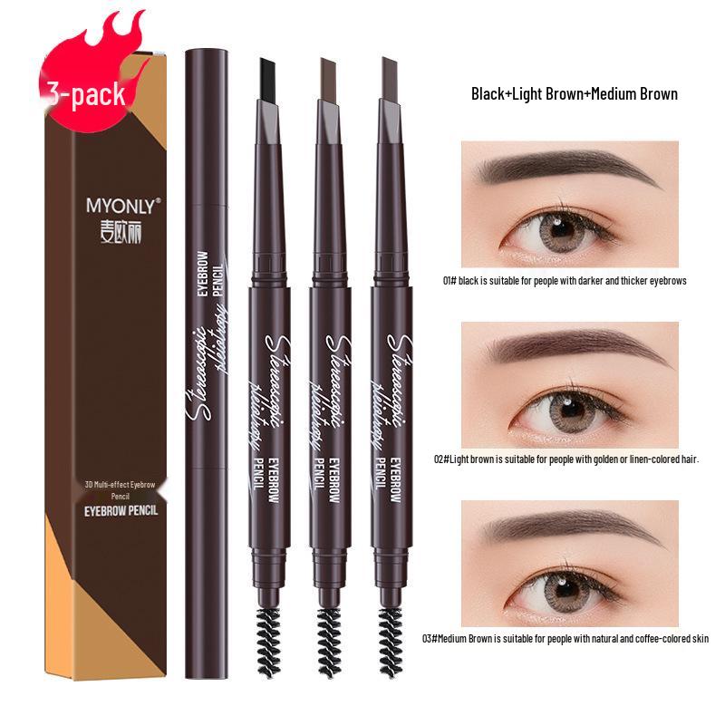 Maiouli 3D Smudge-Proof Multi-Effect Eyebrow Pencil - Beginner-Friendly Double-Ended Triangle Shape.