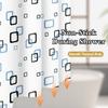 1Pc Small Square Artwork Geometric Shower Curtain, Waterproof, Peva Material, Modern Minimalist Bathroom Decor