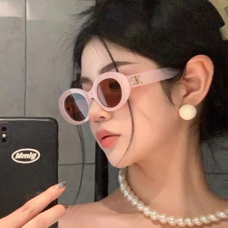 Tainai glasses retro tender pink oval premium sunglasses women's tide square face European and American spice girls sunglasses