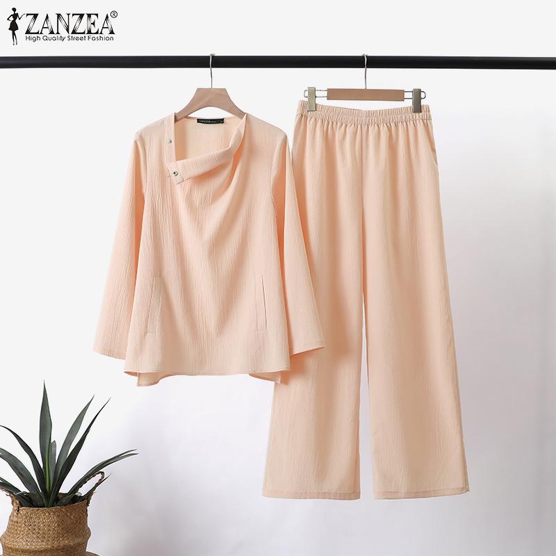 

ZANZEA повседневная одежда, женская блузка и брюки, свободный комплект из двух предметов