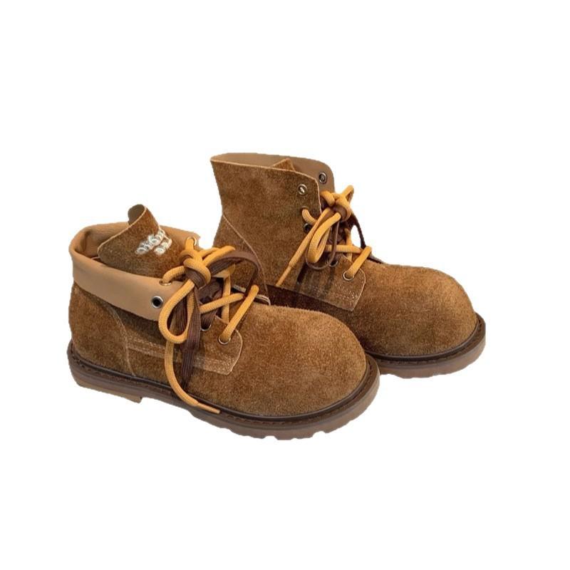 First layer cowhide big-headed boots outdoor hiking thick-soled Maillard retro leather big yellow boots Martin boots women's short boots