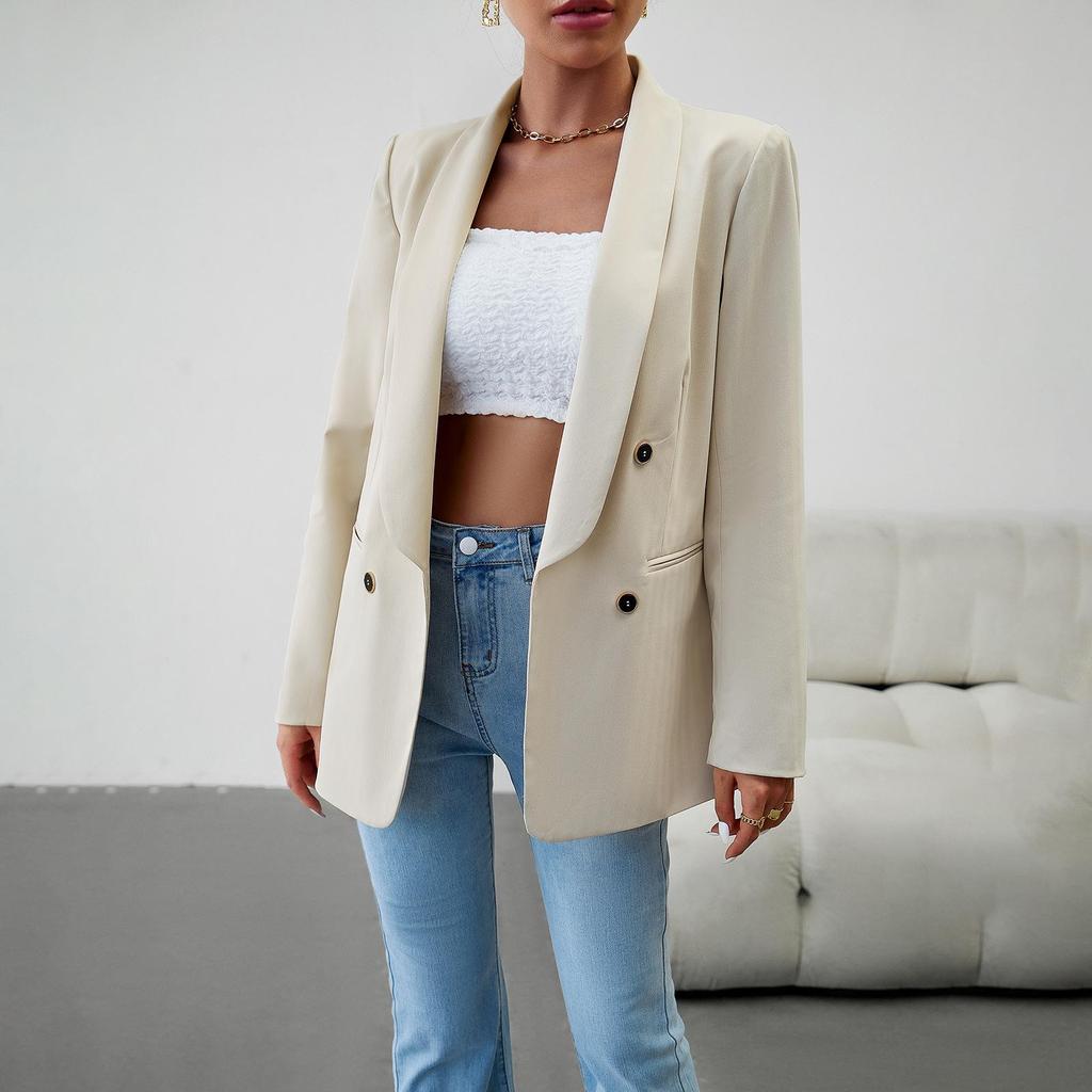 Women's Autumn Winter Solid Color Long Sleeve Casual Button Temperament Commuter Blazer Suit