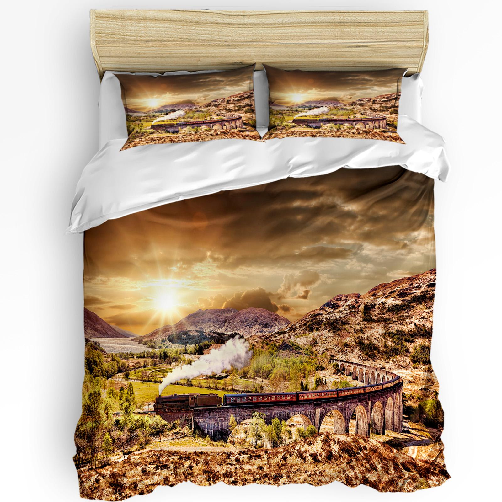 

Паровоз дым пейзаж ретро комплект постельного белья из 3 предметов для спальни двуспальная кровать домашний текстиль пододеяльник стеганое одеяло чехол наволочка EU single(135x200cm)