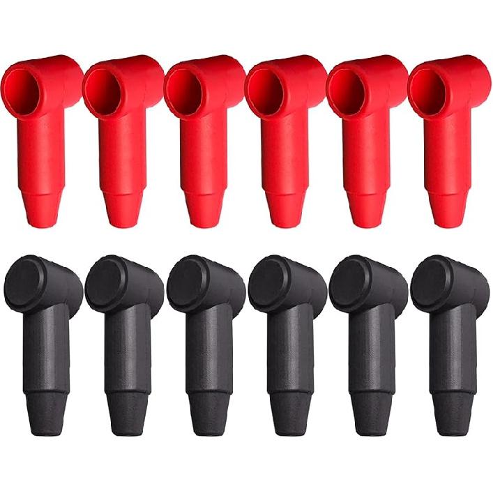 Ampper 12 Pcs Silicone 3/8" Stud Terminal Covers, Flexible Post Terminal Cover Protector Boot for Battery Power & Ground Junction Block Post, Fits