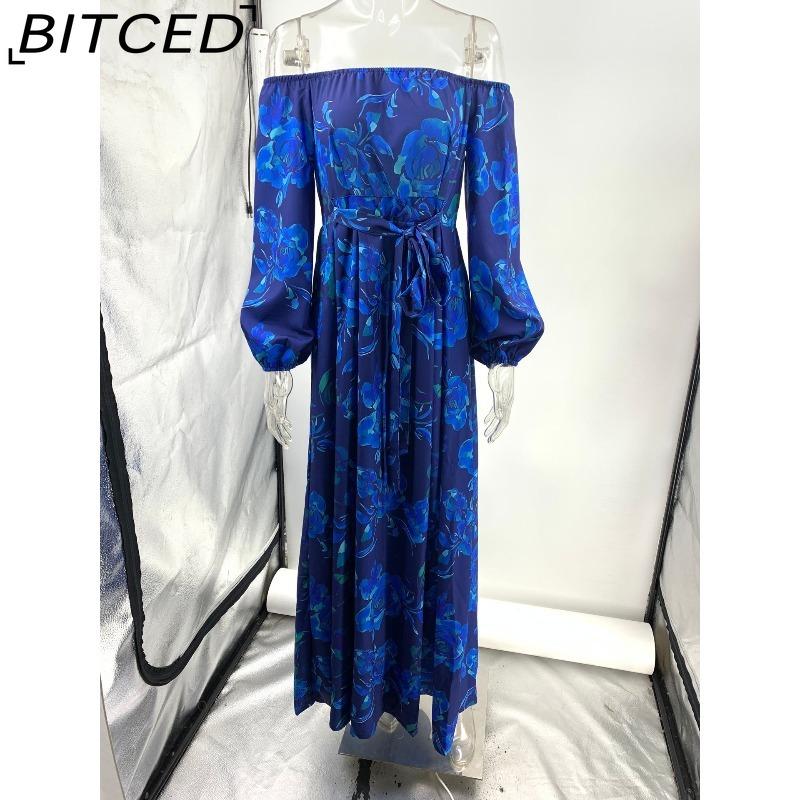 BITCED Women's Sexy Off-the-Shoulder Printed Full-Skirted Long Dress