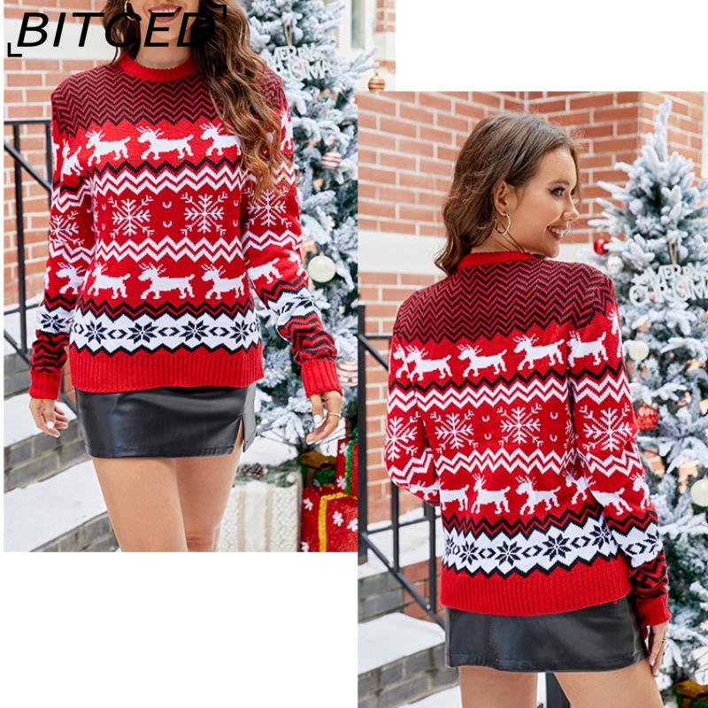 BITCED Small Snowflake Christmas Sweater Autumn/Winter Casual Couples' Outfit Christmas O-Neck Knit Top