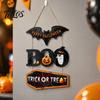 Outdoor Halloween Door Decor Happy Wooden Sign, Cute Bat Ghost Pumpkin Boo Hanger, Trick Hanging Ornament or Treat Wall Sign for Party, Front