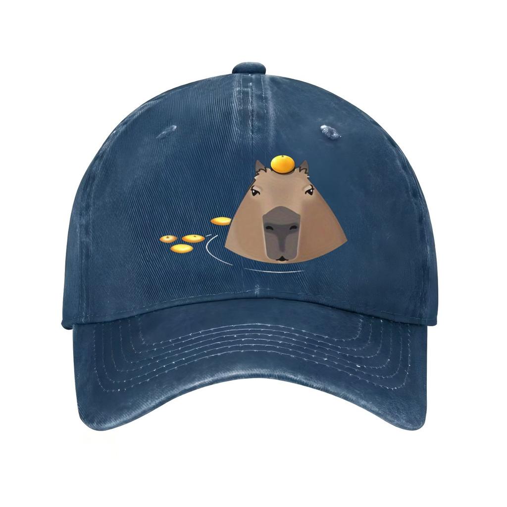 Capybara with Orange Print Baseball Cap Unisex Cotton Adjustable Snapback Cute Animal Face Casual Sun Hat
