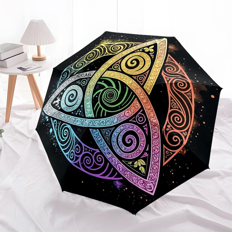 1pc Triquetra, Cosmic Automatic Open/close Folding Compact Umbrella, 8-Rib Sturdy Canopy, Lightweight Portable, Commuting Use, Gift, 072
