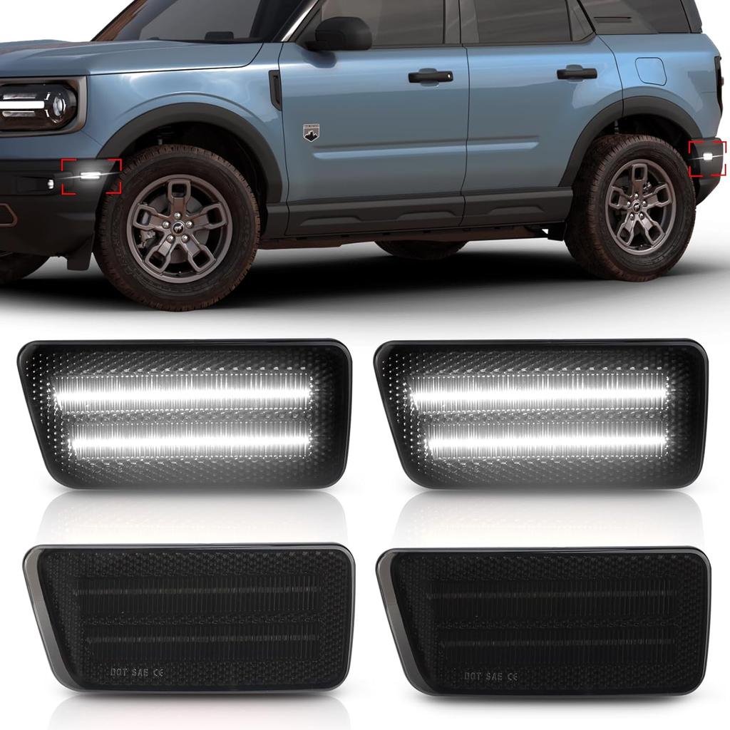Bestview Side Marker Light Assembly Compatible with 2021-2024 Ford Bronco Sport, Amber Front & Red Rear Bumper Lamps, Smoked Lens 4PCS