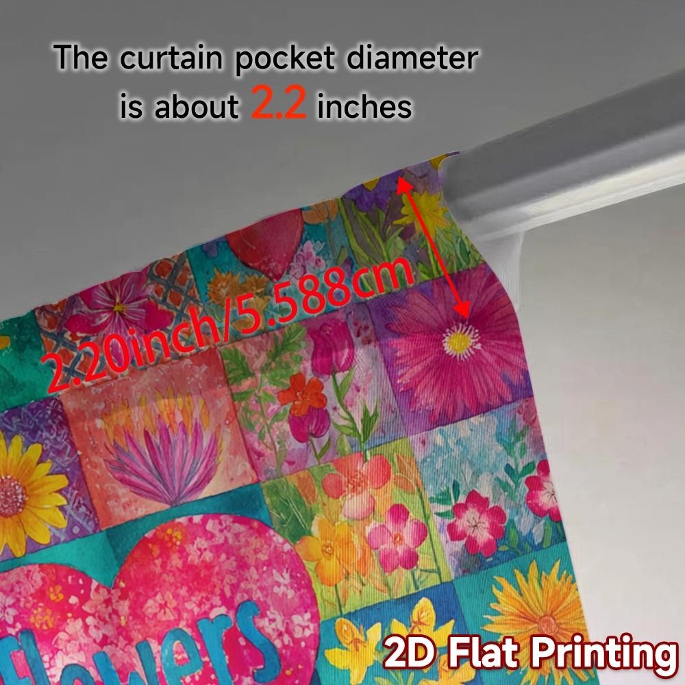 2D Flat Printing  JIT 2pcs   Curtains (Without Rod) FloralHeartPatchwork Chic Window Curtain 100% Polyester Curtains Holiday Ldeal