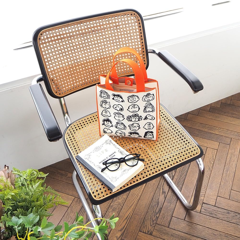 HEMING'S 1080501 vintage PEANUTS Würfeltasche, Jacquard-Tragetasche, Zusatztasche, Lunchtasche, Peanuts, Snoopy, PEANUTS GANG (Elfenbein x Orange)