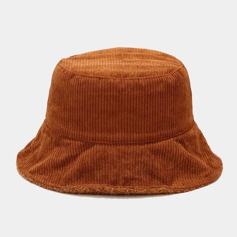 Female Warm Hats Solid Color Streetwear Warmer Folding Big Wide Visor Flat Hats New Plus Plush Corduroy Bucket Hats Accessories