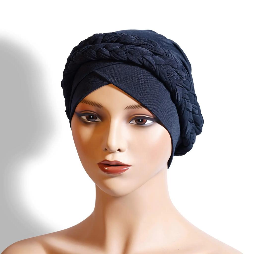 New African Turban Cap Hijab Headdress Women's Pleated Hat Hair Accessories Arab Wrapped Muslim Hijab