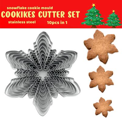 10 pezzi in 1 set taglierina per biscotti di Natale stampo 3D per uso alimentare in acciaio inossidabile Bakeware cottura fiocco di neve fiore biscotto taglierina per fondente utensile da cucina