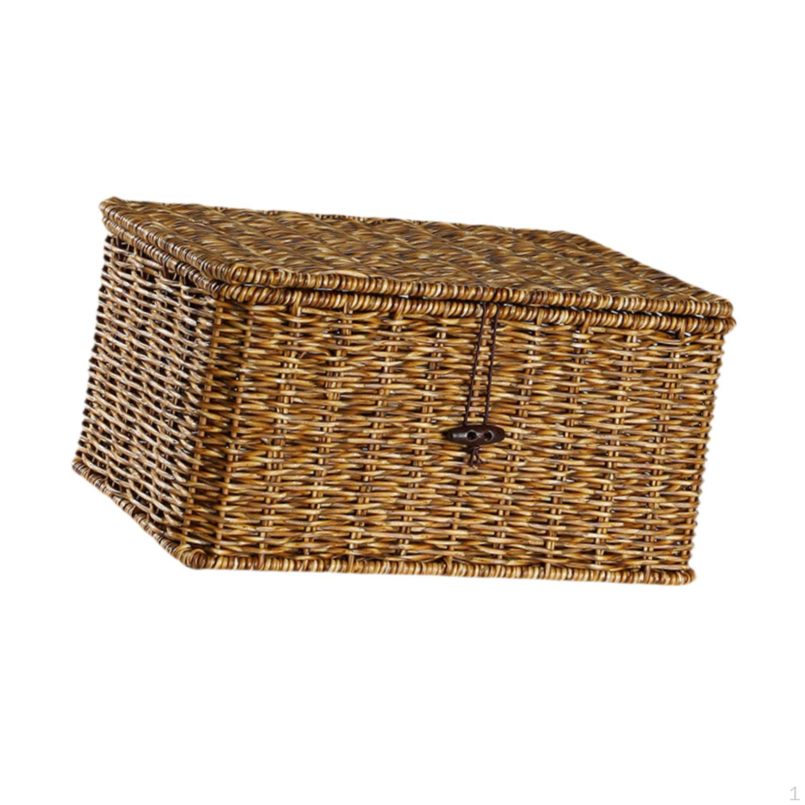 

Корзина с крышкой для хранения, Имитация ротанга, Портативный контейнер для мелочей в доме 29 cmx21 cmx15 cm