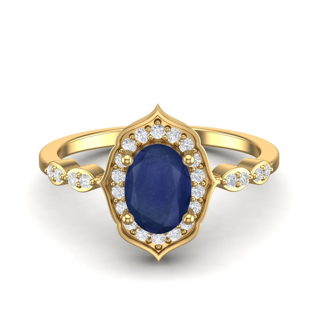 7X5mm Oval Blue Sapphire 925 Sterling Silver Gold Vermeil Halo Designer Engagement Women Ring