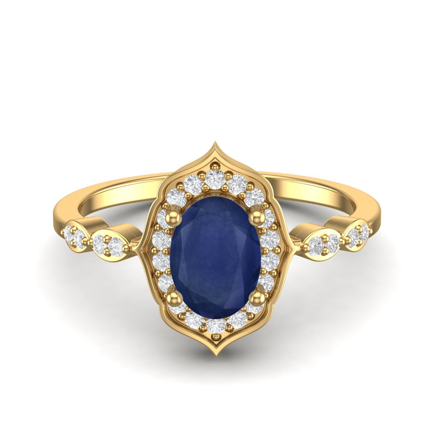 7X5mm Oval Blue Sapphire 925 Sterling Silver Gold Vermeil Halo Designer Engagement Women Ring