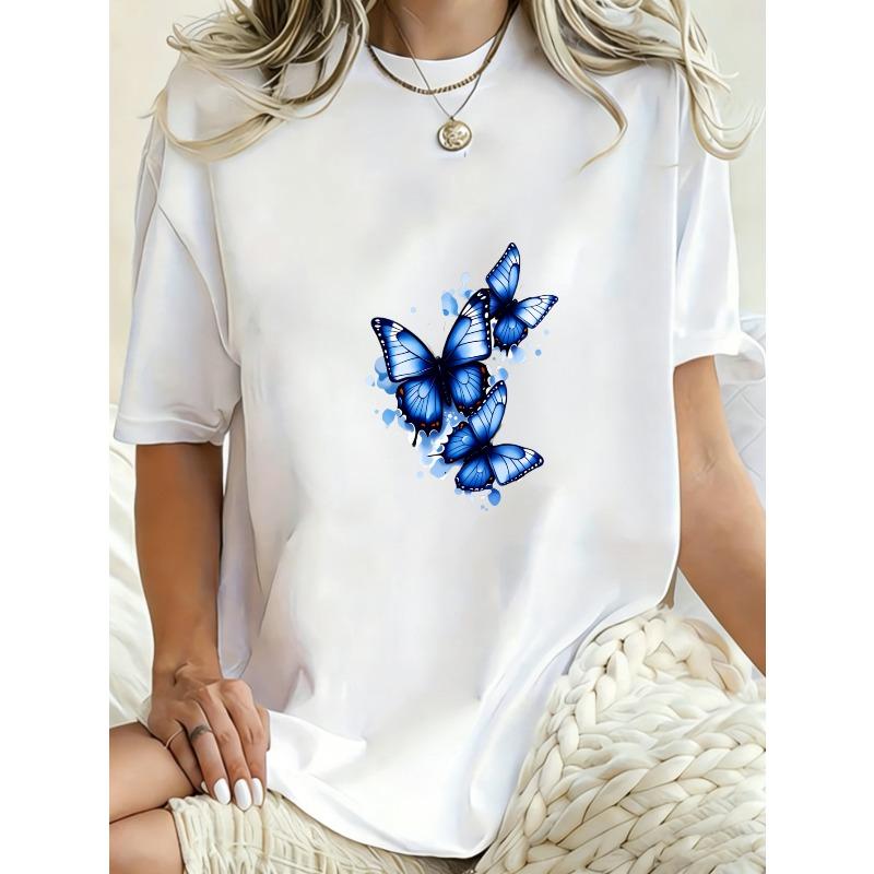 Oversized T Shirt Dress Black Blue Butterfly Print Casual Wear For Women Summer Outfit Fashion Statement Piece