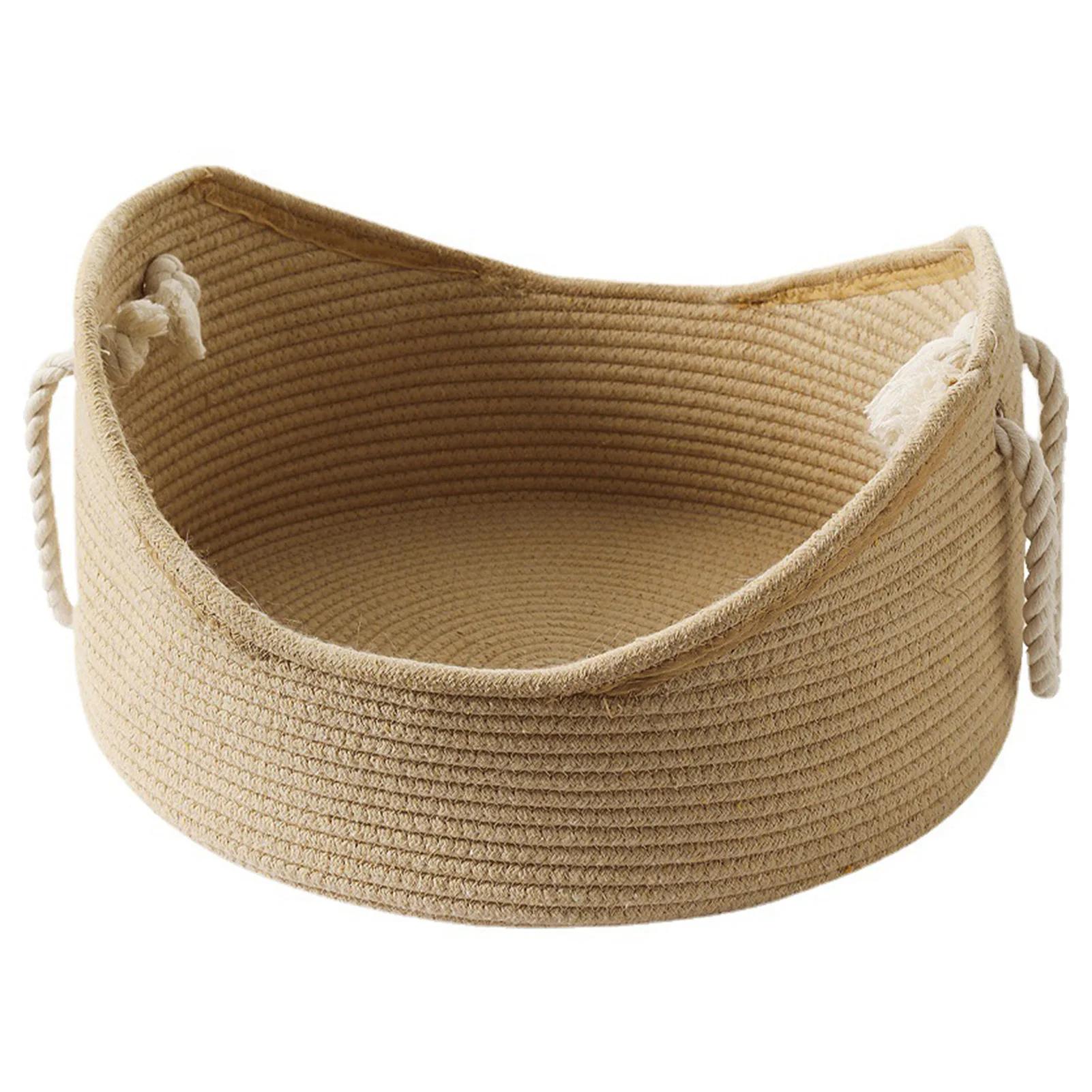 

Round Bed for Indoor Cats Hand Made Grass Woven Basket Nest Washable Soft Breathable Scratch Resistant Corrugated Board хакі