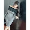 Fashionable retro sexy off-shoulder long-sleeve dress for women, new winter slimming pencil skirt, trendy style