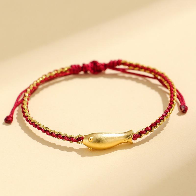 Hand Woven 999 Silver Little Goldfish Ethnic Style Unisex Rope Bracelet