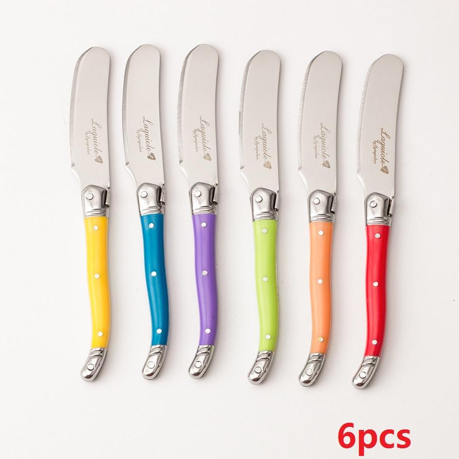 

1/4/6 шт. 6,25-дюймовый нож для масла Laguiole с пластиковой ручкой цвета радуги, цветной нож для нарезки сыра, набор столовых приборов из нержавеющей стали