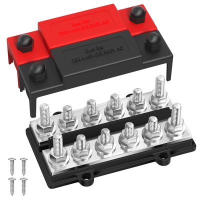 Barra di distribuzione doppia da 250 A, barra di distribuzione a doppia fila da 12 V, blocco di distribuzione dell'alimentazione, 12 perni terminali da 5/16", barra di distribuzione della batteria positiva e negativa