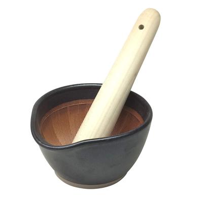 Motoju Motosige Mörser und Stößel Merkmale Eine Silikonbasis schwarz matt, die Ihre Kratzer Approximately 11cm in Made in Pottery, Iwami-yaki Set.