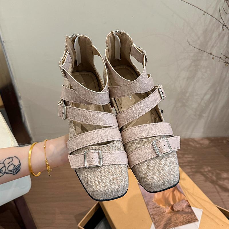 Fashion 2025 Flats Shoes Women Fashion Design Cross Tied Soft Sole Round Toe Zipper Comfortable Solid Dress Ballet Shoes Female Summer