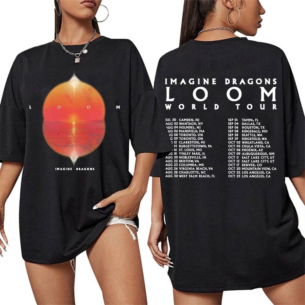 202526 Hot Sale Imagine Dragons Loom World Tour Cover TShirt Mens Womens Leisure Hip Hop Pop Street Cotton TShirt Top