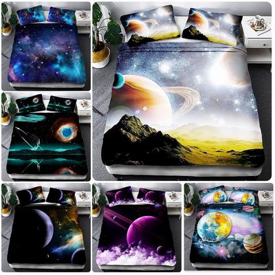 3D HD Planet Printed Bedding Set Space Starry Duvet Cover Pillowcase King Queen Bed Full Size Cover Kid Boys Gift