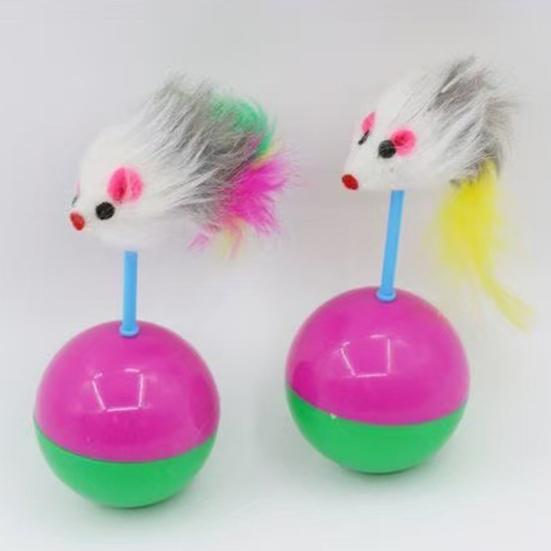 Pet Toy Interactive Tumbler Mouse Shape Plush Feather Tail Cat Toy Reduces Anxiety Boredom Independent Cat Toy