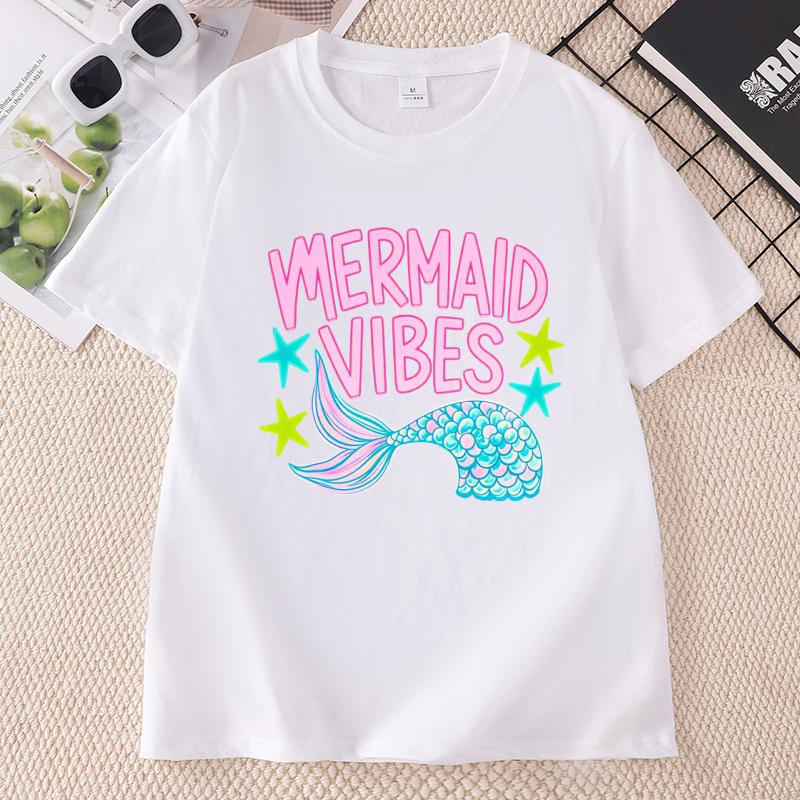 Mermaid Vibes Summer Beach Tshirt Unisex Ladies Fashion Trend Tshirt Cotton Short Sleeve Y2k Clothing Tees Crewneck Graphic