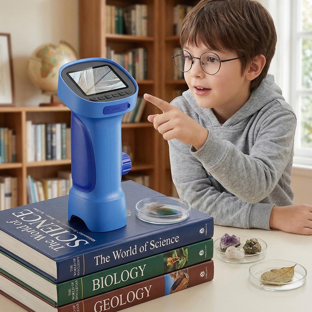 Microscope for Kids 1000X Mini Portable Pocket Miniscope with 2.4 Inch IPS Screen Educational Xmas Birthday Gift for Boys Girls