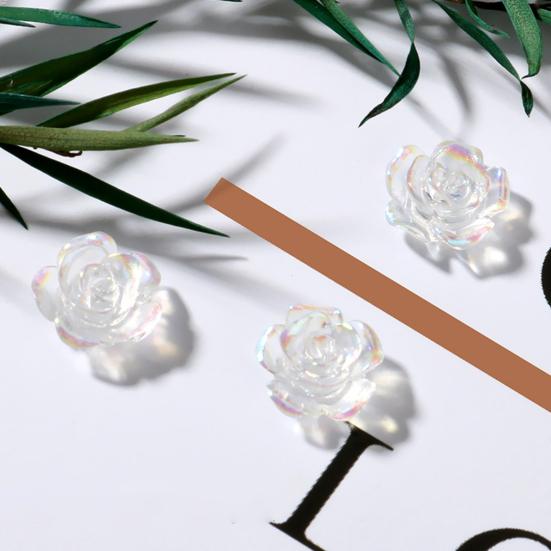 100Pcs/Set Nail Ornament Flower Shape Ice Penetration 3D Effect Resin Camellia Aurora White