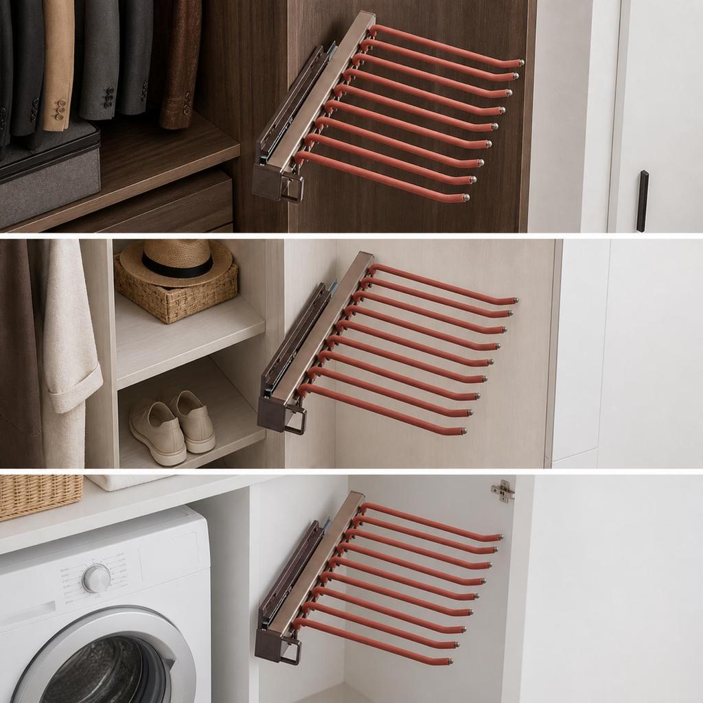 Retractable Pullout Trouser Rack | SpaceSaving SideMount, Pull out Rack, for Wardrobe