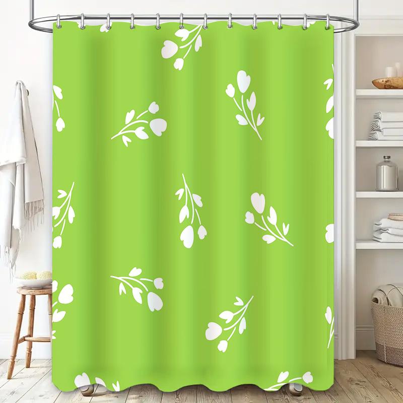 Vibrant Green Shower Curtain with White Floral Design for Bathroom Decor Waterproof Fabric, Perfect Gift Idea for Home Decoratio