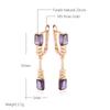 Rose Gold Color Long Drop Earrings For Women Fashion Square Purple Natural Zircon Accessories Daily Fine  Jewelry