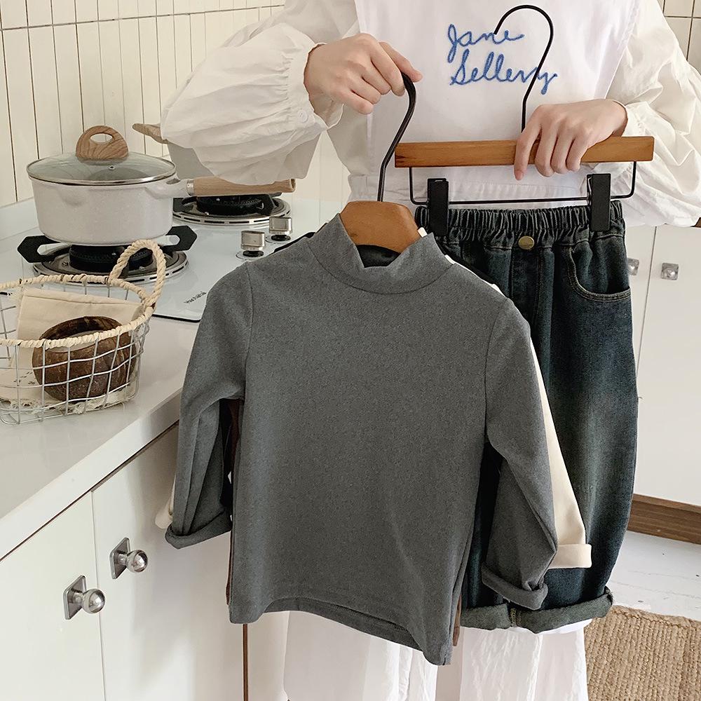 Kino Zimowy Chłopięcy Top Bazowy z Półwysokim Dekoltem w Stylu Koreańskim