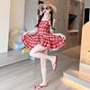 Girls Sleeveless Plaid Princess Dress Swimsuit Summer Beach One Piece Bathing Suit For Big Kids