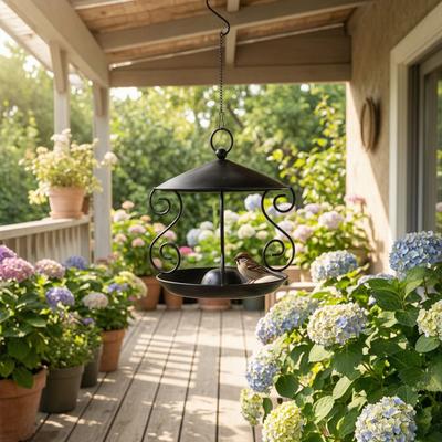 Metal Bird Feeder with Weather Guard Outdoor Decorative Hanging Bird Feeder Tray for Yard Home Courtyard Balcony Windowsill Garden Decoration