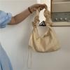 Women's Korean Version Single Shoulder Pleated Drawstring Canvas Bag, Small Fresh Artistic Solid Color Hand-held Diagonal Cross Casual Women's Bag