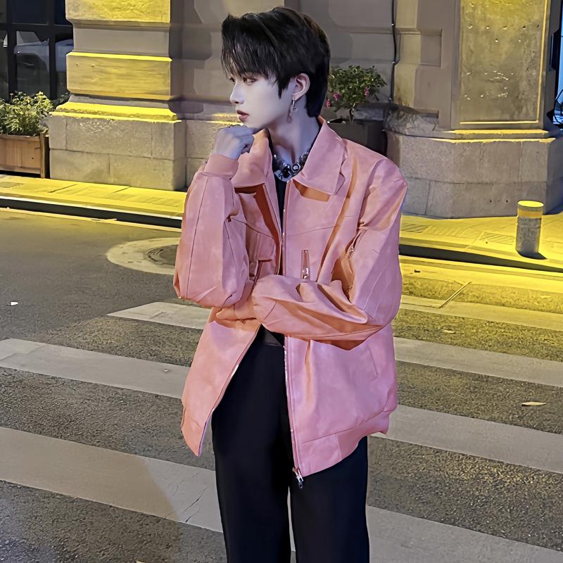 Korean Style Men's Vintage American Leather Biker Jacket - High-End Short for Spring & Autumn