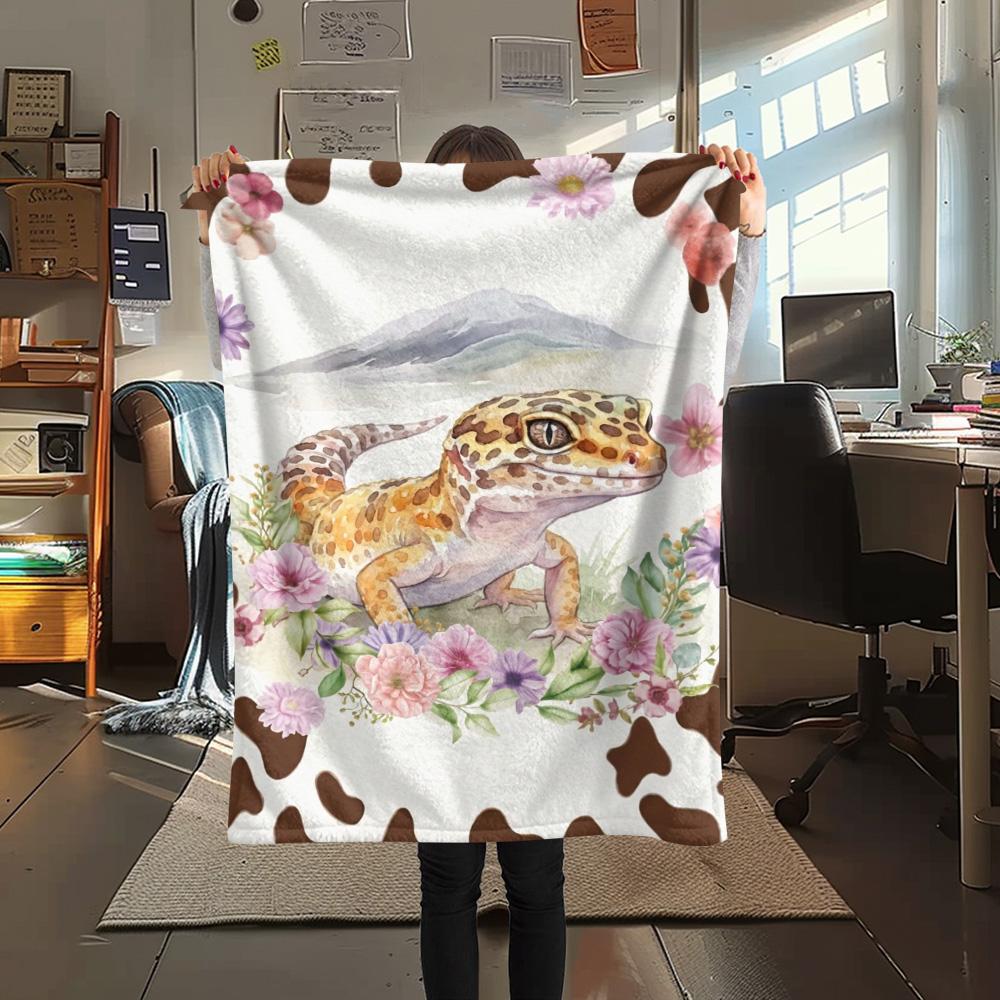 1PC Floral Cow Animals Print FlAannel Blanket, High quality Comfortable for All Seasons, Home Decor, Warmth and Comfort