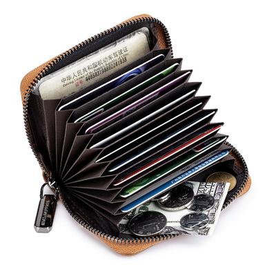Herrenbrieftasche aus 100% echtem Leder, kurz, multifunktional, klein für Führerschein, Geldbörse, diebstahlsicher und gegen Auslesen geschützt
