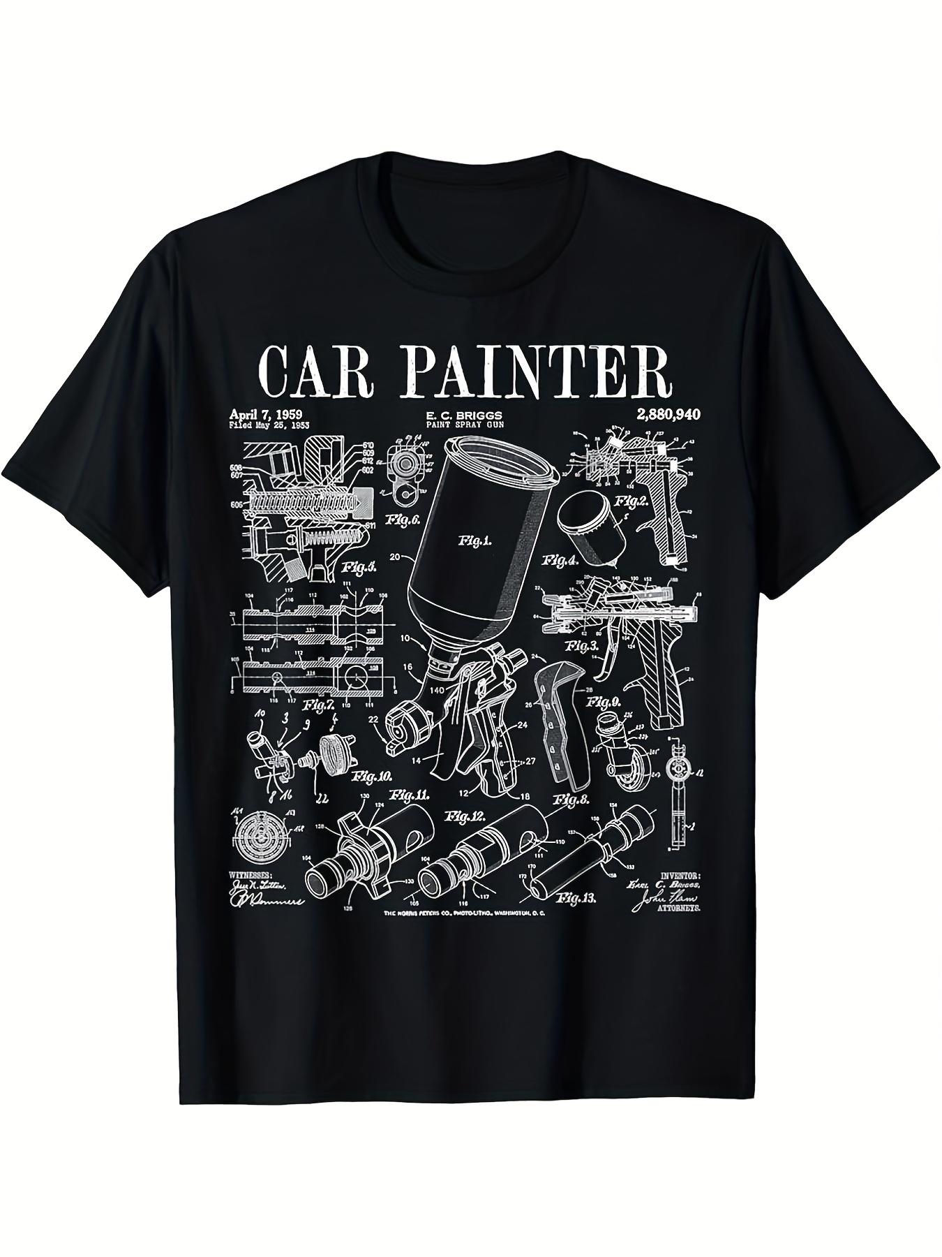 

Vintage Automotive PainterCar Painting Design with Paint Spray Gun Technical Diagramscotton Oneck printed mens Tshirt S